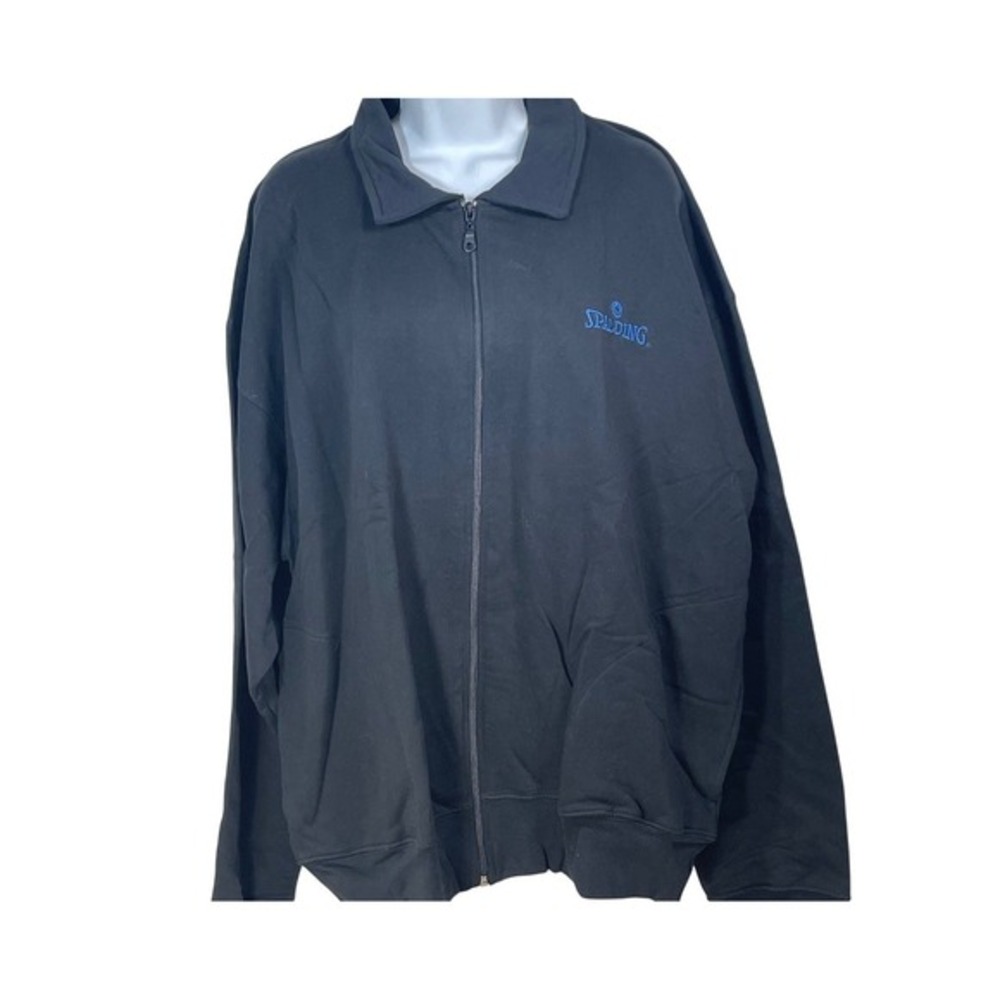Spalding Athletic Apparel Mens XL Full Zip Jacket Black 100% Cotton NOS